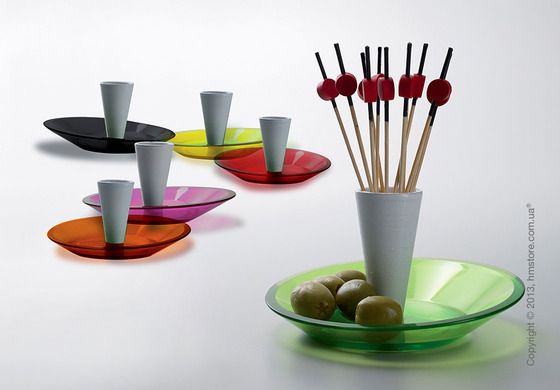 Набор емкости для зубочисток и тарелки для закусок Bugatti Glamour Snack Plates and Toothpick Holder, Оранжевый