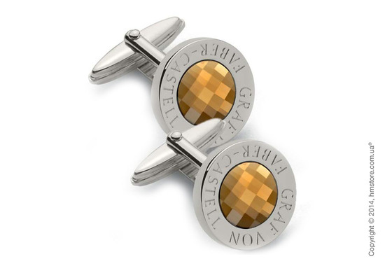 Запонки круглые Graf von Faber-Castell, Platinum-Plated with Faceted Citrine