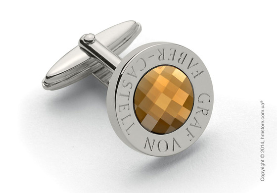 Запонки круглые Graf von Faber-Castell, Platinum-Plated with Faceted Citrine