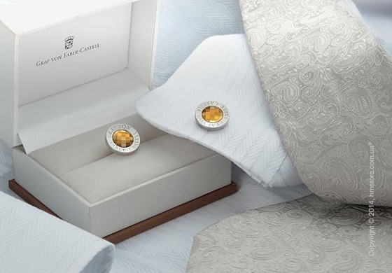 Запонки круглые Graf von Faber-Castell, Platinum-Plated with Faceted Citrine