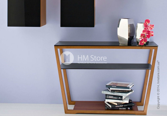 Стол Calligaris Element console table, Veneer walnut and Frosted tempered glass black Стол Calligaris Element console table, Veneer walnut and Frosted tempered glass black