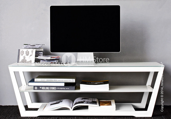 Подставка под телевизор Calligaris Element, Lacquered glossy white and Frosted tempered glass black