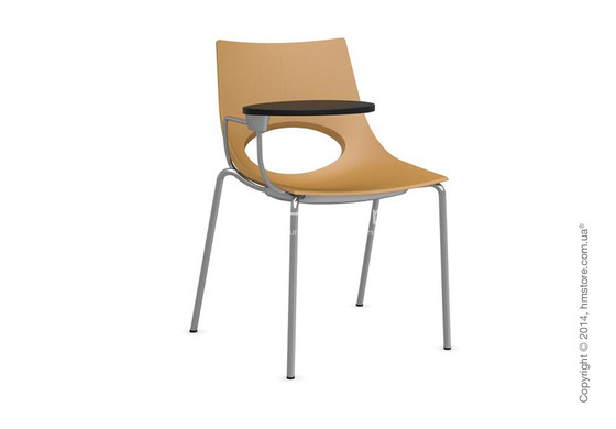 Стул Calligaris Congress, Chair with armrests and writing table, Metal satin steel and Plastic mustard yellow