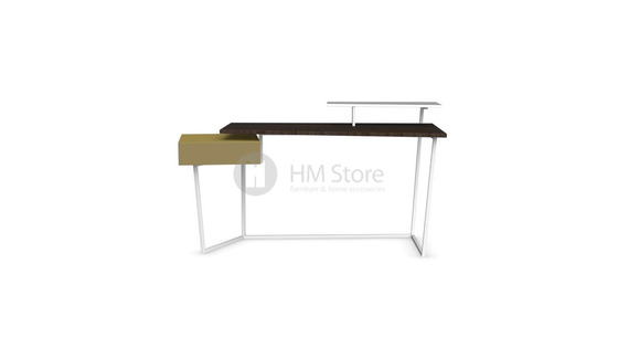 Стол Calligaris Layers, Metal matt optic white, Veneer smoke and Lacquered mustard yellow matt