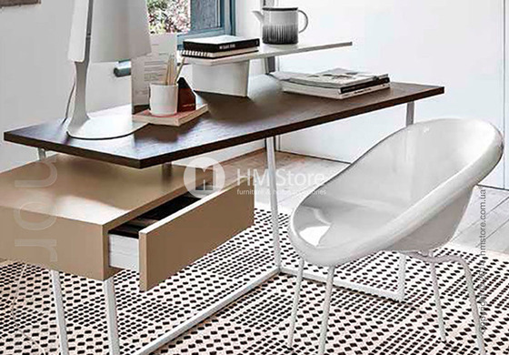 Стол Calligaris Layers, Metal matt optic white, Veneer natural and Lacquered mustard yellow matt Стол Calligaris Layers, Metal matt optic white, Veneer natural and Lacquered mustard yellow matt