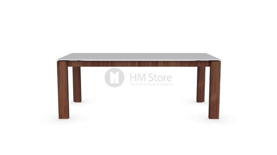 Стол Calligaris Omnia Wood, Frosted tempered glass extrawhite and Veneer walnut