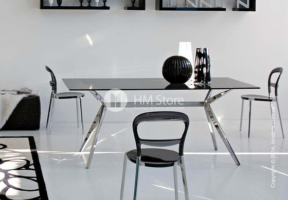 Стол Calligaris Seven M, Tempered glass transparent and Metal chromed