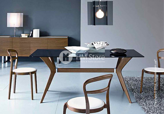 Стол Calligaris Tokyo S, Tempered glass transparent and Solid wood walnut