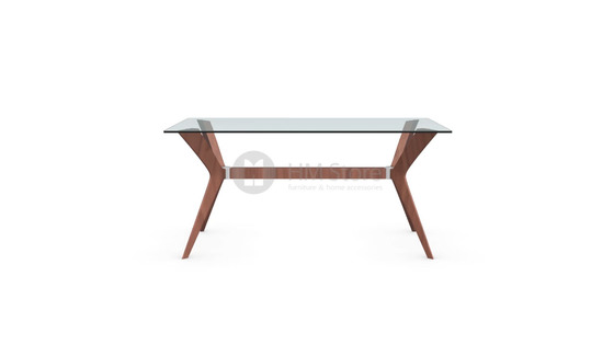 Стол Calligaris Tokyo S, Tempered glass transparent and Solid wood walnut