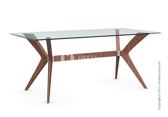 Стол Calligaris Tokyo M, Tempered glass transparent and Solid wood walnut