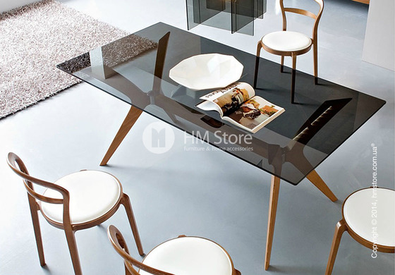 Стол Calligaris Tokyo M, Tempered glass transparent and Solid wood walnut Стол Calligaris Tokyo M, Tempered glass transparent and Solid wood walnut