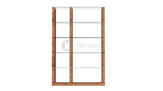 Книжный шкаф Calligaris Lib, Double-sided tall bookcase, Veneer walnut and Glass transparent Книжный шкаф Calligaris Lib, Double-sided tall bookcase, Veneer walnut and Glass transparent