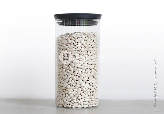 Емкость для хранения сыпучих продуктов Brabantia Stackable Glass Jar 1,1 л, Dark Grey