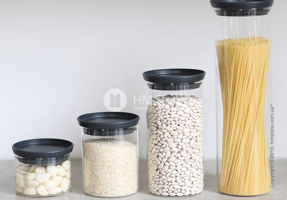 Емкость для хранения сыпучих продуктов Brabantia Stackable Glass Jar 1,1 л, Dark Grey