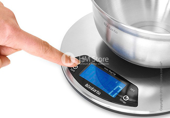 Весы кухонные с таймером Brabantia Digital Kitchen Scales, Matt Steel