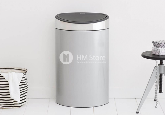 Ведро для мусора Brabantia Touch Bin 40 л, Metallic Grey with Brilliant Steel Lid