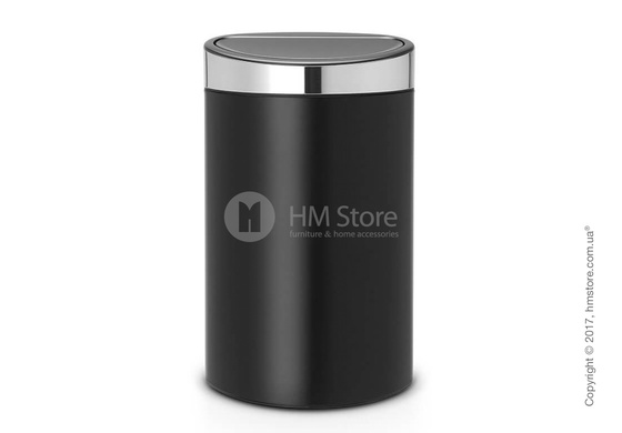 Ведро для мусора Brabantia Touch Bin New 40 л, Matt Black with Brilliant Steel Lid