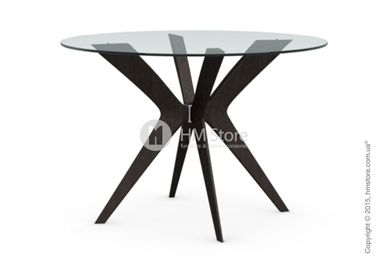 Стол Calligaris Tokyo, Glass and wood round table, Tempered glass transparent and Solid wood wenge beech stained