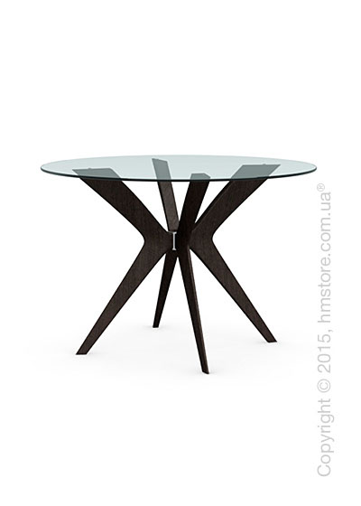 Стол Calligaris Tokyo, Glass and wood round table, Tempered glass transparent and Solid wood wenge beech stained