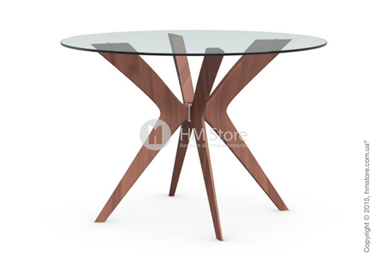Стол Calligaris Tokyo, Glass and wood round table, Tempered glass transparent and Solid wood walnut beech stained