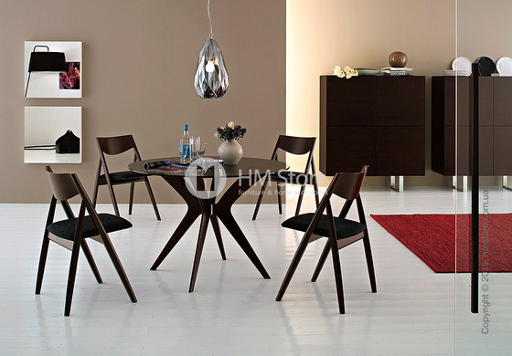 Стол Calligaris Tokyo, Glass and wood round table, Tempered glass transparent and Solid wood walnut beech stained
