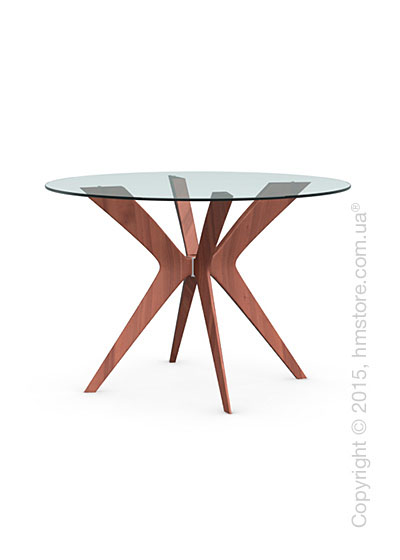 Стол Calligaris Tokyo, Glass and wood round table, Tempered glass transparent and Solid wood walnut beech stained