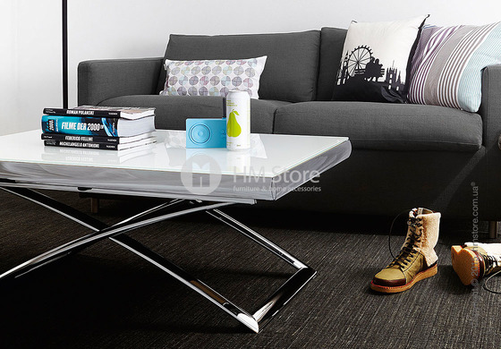 Стол Calligaris Dacota, Extending and folding table, Frosted tempered glass extrawhite and Metal matt optic white