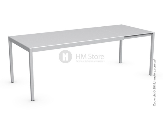 Стол Calligaris Happy M, Glass and metal extending table, Frosted tempered glass extrawhite and Aluminium glossy
