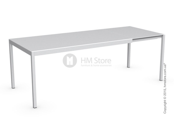 Стол Calligaris Happy M, Glass and metal extending table, Frosted tempered glass extrawhite and Aluminium matt optic white