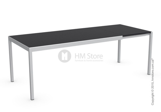 Стол Calligaris Happy M, Glass and metal extending table, Frosted tempered glass black and Aluminium glossy