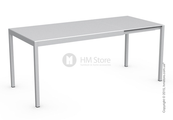Стол Calligaris Happy S, Glass and metal extending table, Frosted tempered glass extrawhite and Aluminium matt silver