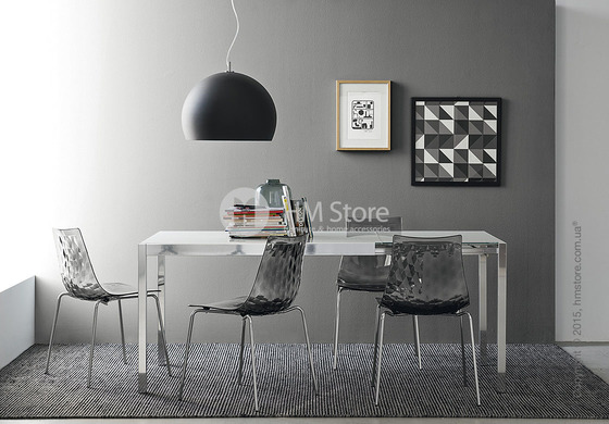Стол Calligaris Happy S, Glass and metal extending table, Frosted tempered glass extrawhite and Aluminium glossy