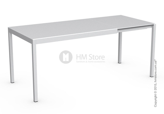 Стол Calligaris Happy S, Glass and metal extending table, Frosted tempered glass extrawhite and Aluminium matt optic white