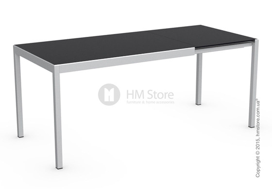Стол Calligaris Happy S, Glass and metal extending table, Frosted tempered glass black and Aluminium glossy