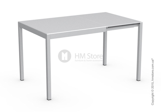Стол Calligaris Happy, Glass and metal extending table, Frosted tempered glass extrawhite and Aluminium glossy