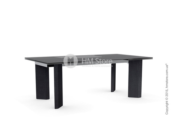 Стол Calligaris Tower Wood, Glass and wood extending table, Frosted tempered glass smoked grey, Metal chromed and Veneer graphite