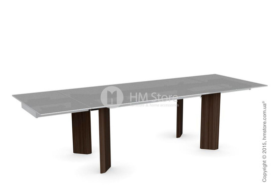 Стол Calligaris Tower Wood, Glass and wood extending table, Frosted tempered glass smoked grey, Metal chromed and Veneer smoke