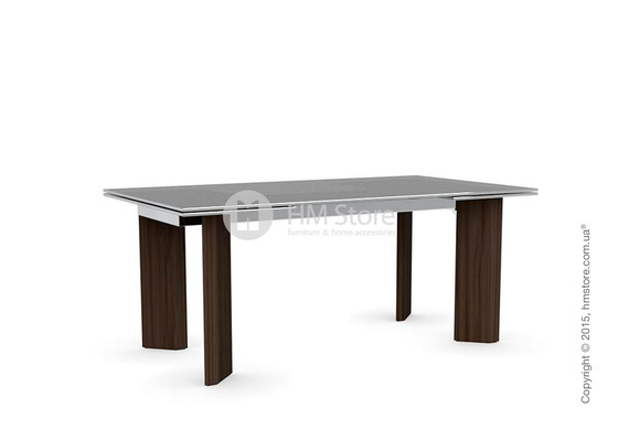 Стол Calligaris Tower Wood, Glass and wood extending table, Frosted tempered glass smoked grey, Metal chromed and Veneer smoke