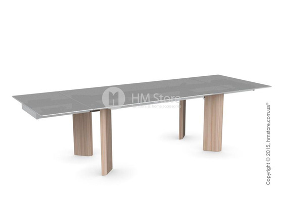 Стол Calligaris Tower Wood, Glass and wood extending table, Frosted tempered glass smoked grey, Metal chromed and Veneer natural