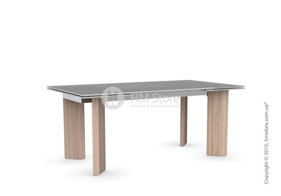 Стол Calligaris Tower Wood, Glass and wood extending table, Frosted tempered glass smoked grey, Metal chromed and Veneer natural