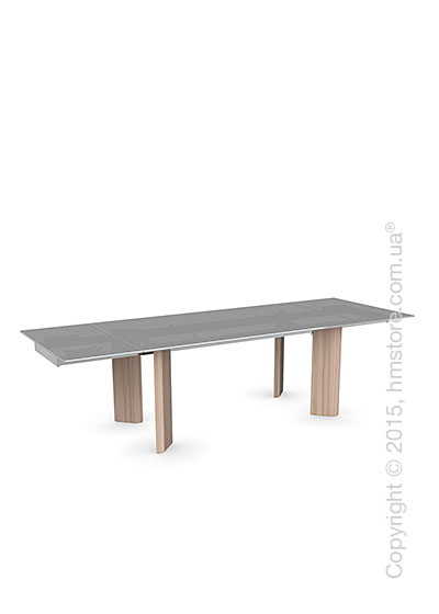 Стол Calligaris Tower Wood, Glass and wood extending table, Frosted tempered glass smoked grey, Metal chromed and Veneer natural