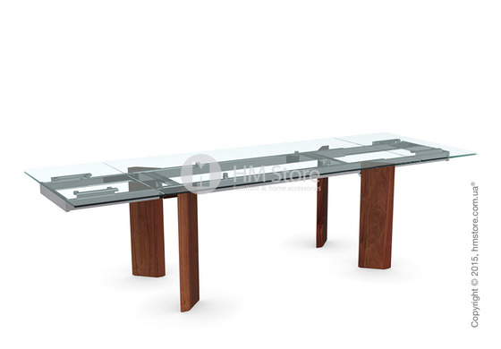 Стол Calligaris Tower Wood, Glass and wood extending table, Tempered glass transparent, Metal chromed and Veneer walnut Стол Calligaris Tower Wood, Glass and wood extending table, Tempered glass transparent, Metal chromed and Veneer walnut
