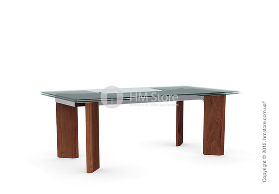 Стол Calligaris Tower Wood, Glass and wood extending table, Tempered glass transparent, Metal chromed and Veneer walnut