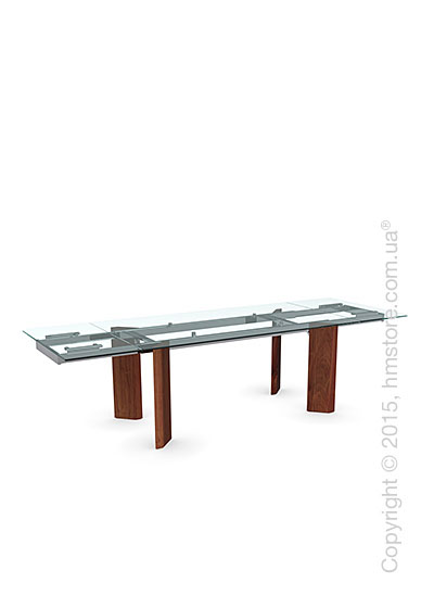 Стол Calligaris Tower Wood, Glass and wood extending table, Tempered glass transparent, Metal chromed and Veneer walnut