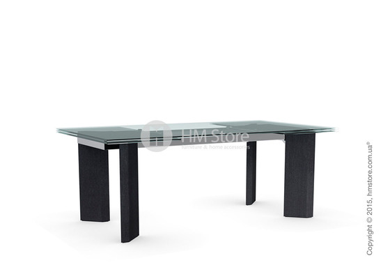 Стол Calligaris Tower Wood, Glass and wood extending table, Tempered glass transparent, Metal chromed and Veneer graphite