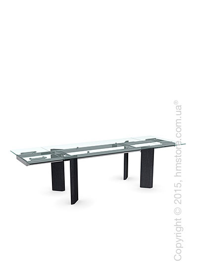 Стол Calligaris Tower Wood, Glass and wood extending table, Tempered glass transparent, Metal chromed and Veneer graphite