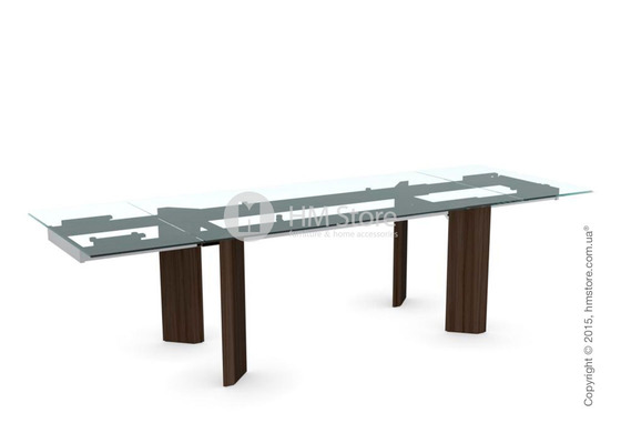 Стол Calligaris Tower Wood, Glass and wood extending table, Tempered glass transparent, Metal chromed and Veneer smoke