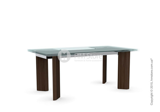 Стол Calligaris Tower Wood, Glass and wood extending table, Tempered glass transparent, Metal chromed and Veneer smoke