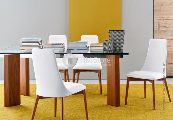 Стол Calligaris Tower Wood, Glass and wood extending table, Tempered glass transparent, Metal chromed and Veneer smoke
