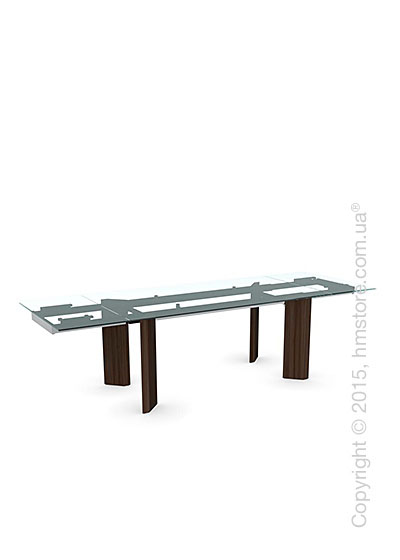 Стол Calligaris Tower Wood, Glass and wood extending table, Tempered glass transparent, Metal chromed and Veneer smoke